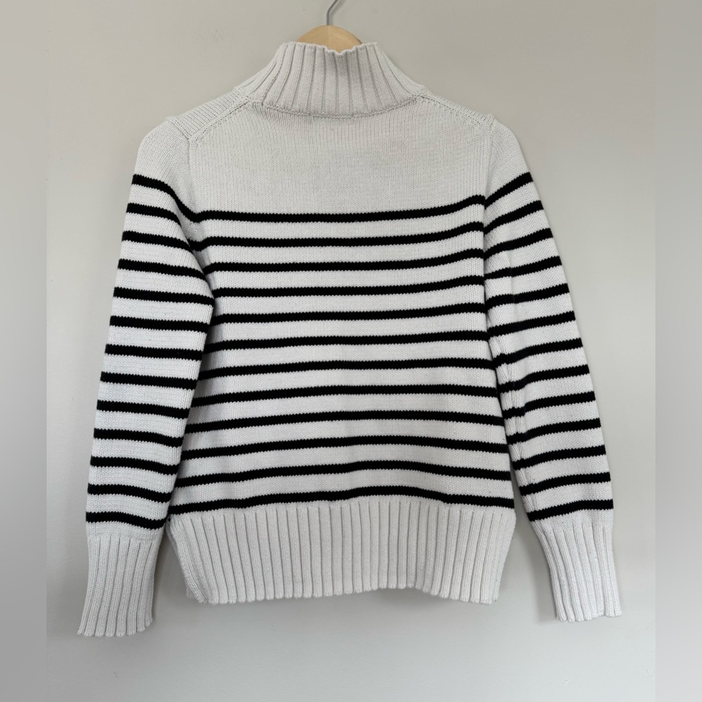 J. Crew Cotton Turtleneck Sweater Black & White Stripe Size XS - Picture 3 of 8